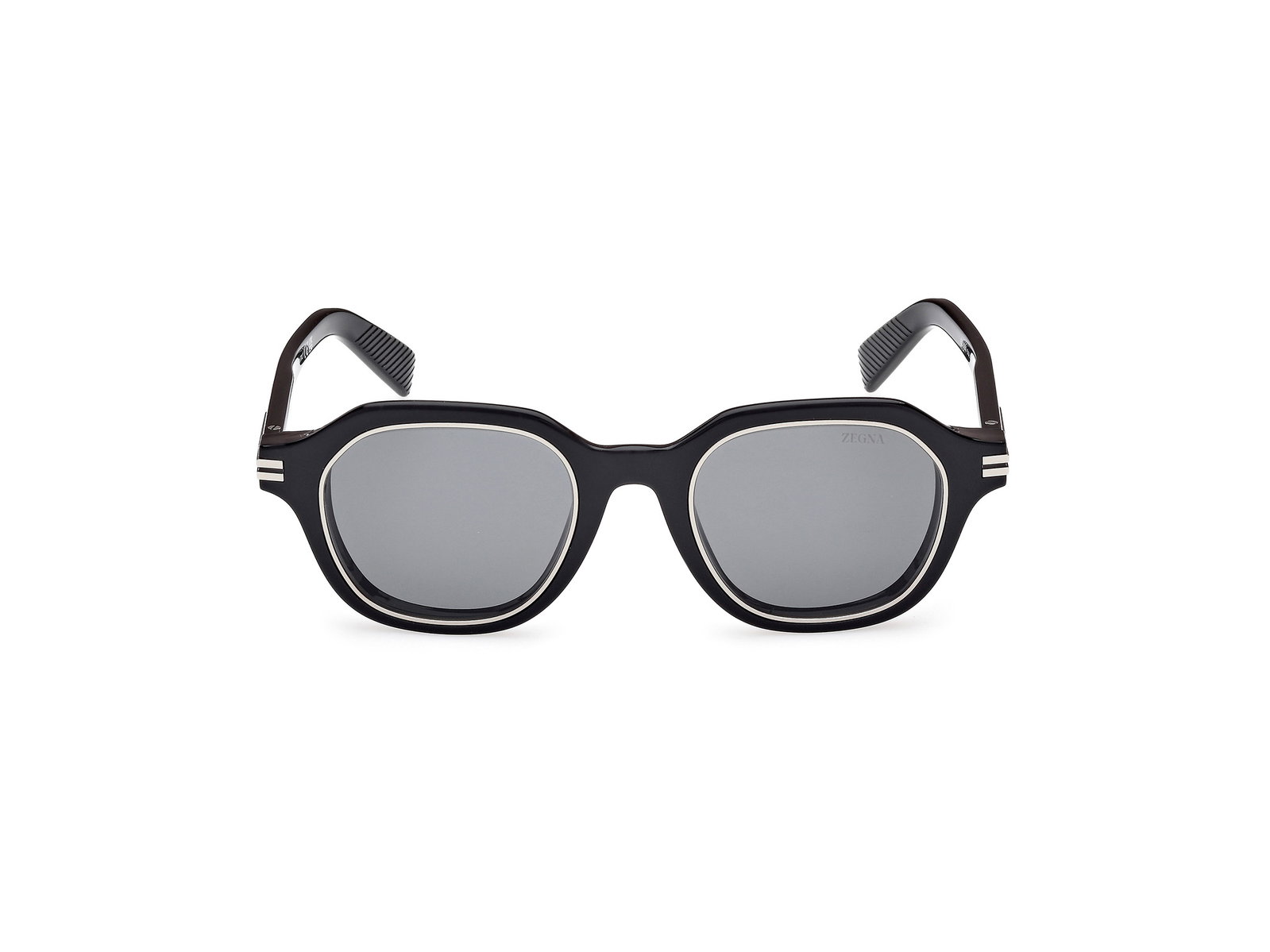 Das Bild zeigt die Zegna Sonnenbrille 0250 in glänzend schwarz von vorne.
